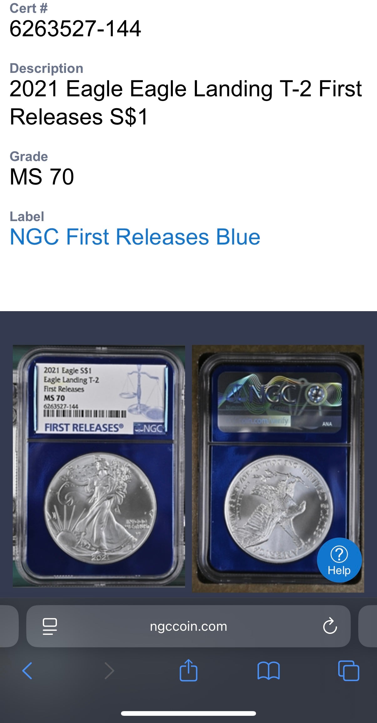 2021 T-2 $1 American Silver Eagle NGC MS70 First Releases Classic Blue Label in Blue Foil Holder Rare!