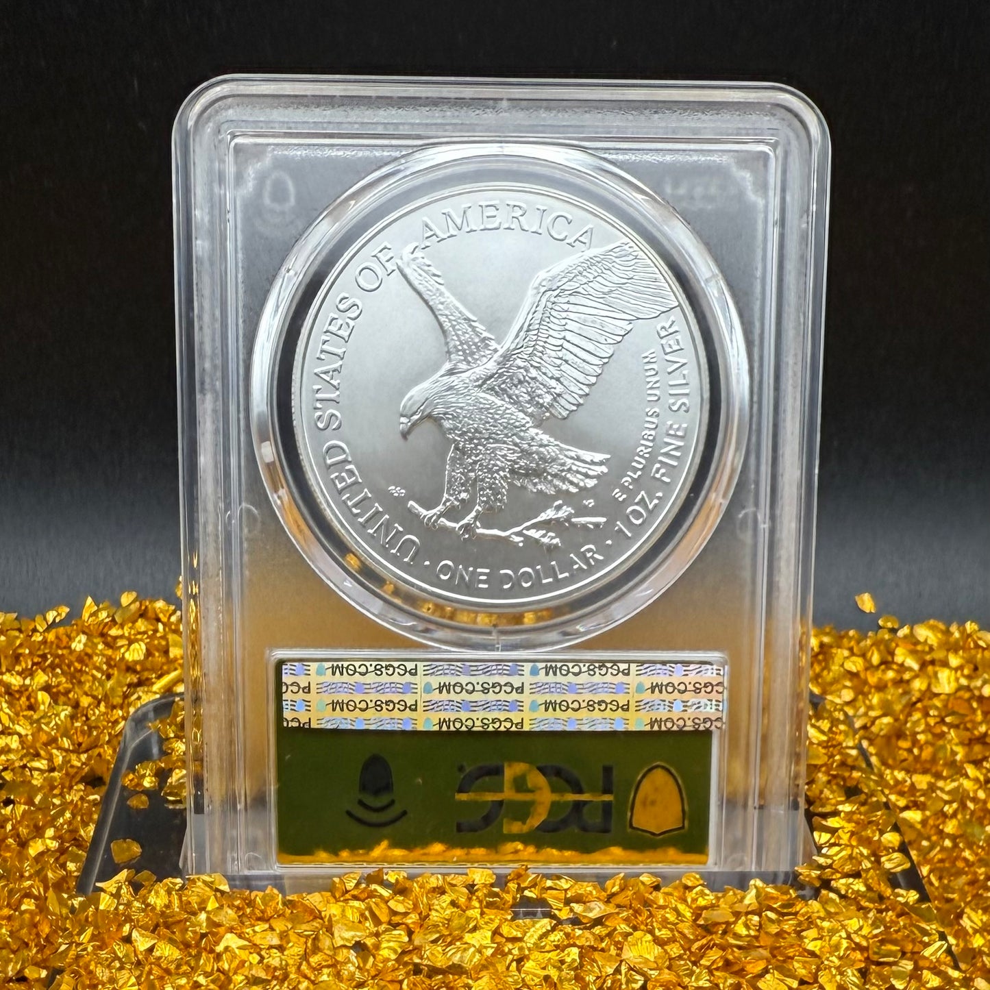 2023 $1 (W) American Silver Eagle PCGS MS70 First Strike Gold Foil Label (Rare 1 of 2,023)