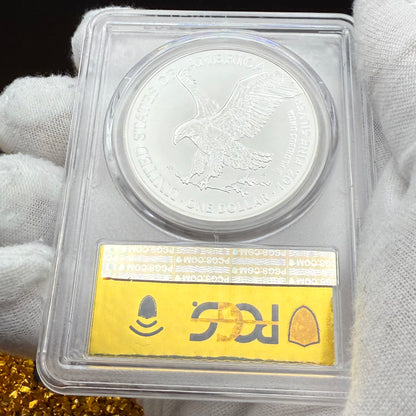 2023 $1 (W) American Silver Eagle PCGS MS70 First Strike Gold Foil Label (Rare 1 of 2,023)