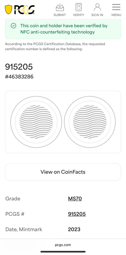 2023 $1 (W) American Silver Eagle PCGS MS70 First Strike Gold Foil Label (Rare 1 of 2,023)