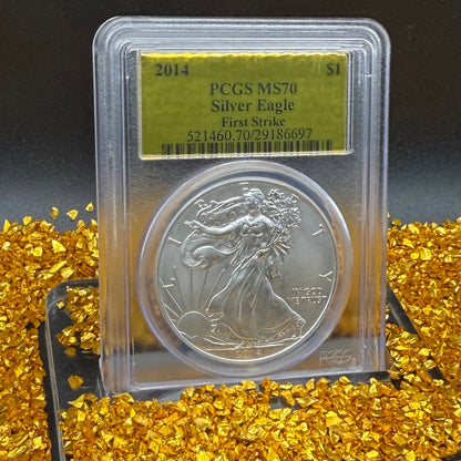 2014 $1 (W) American Silver Eagle PCGS MS70 First Strike Gold Foil Label Rare!