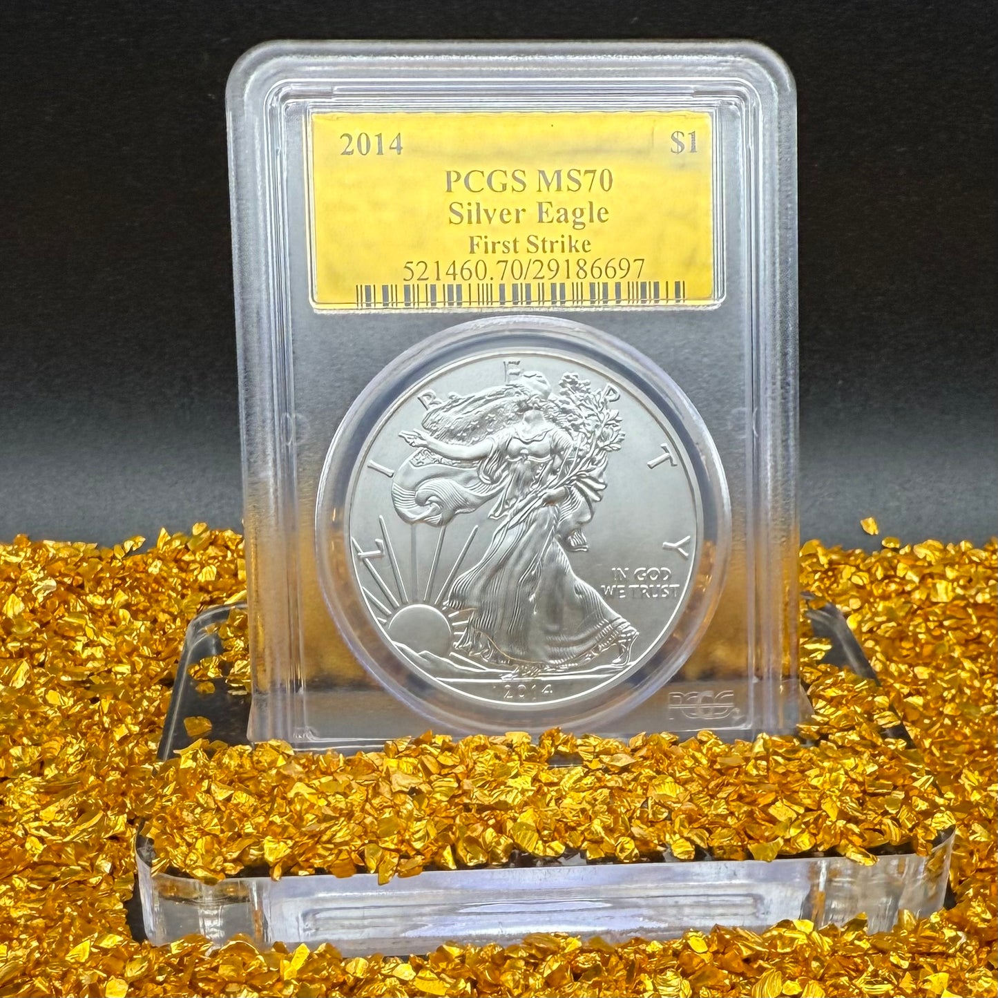 2014 $1 (W) American Silver Eagle PCGS MS70 First Strike Gold Foil Label Rare!