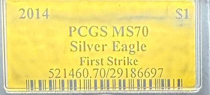 2014 $1 (W) American Silver Eagle PCGS MS70 First Strike Gold Foil Label Rare!