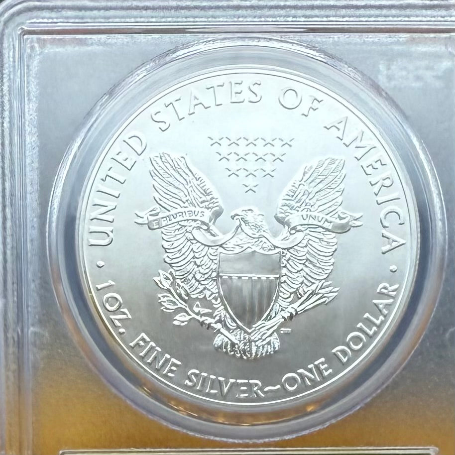 2014 $1 (W) American Silver Eagle PCGS MS70 First Strike Gold Foil Label Rare!