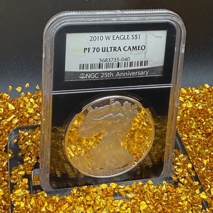 Proof 2010 (W) $1 American Silver Eagle NGC PF70 Black Holder Classic Blue Label 25th Anniversary (1 of 9,023)