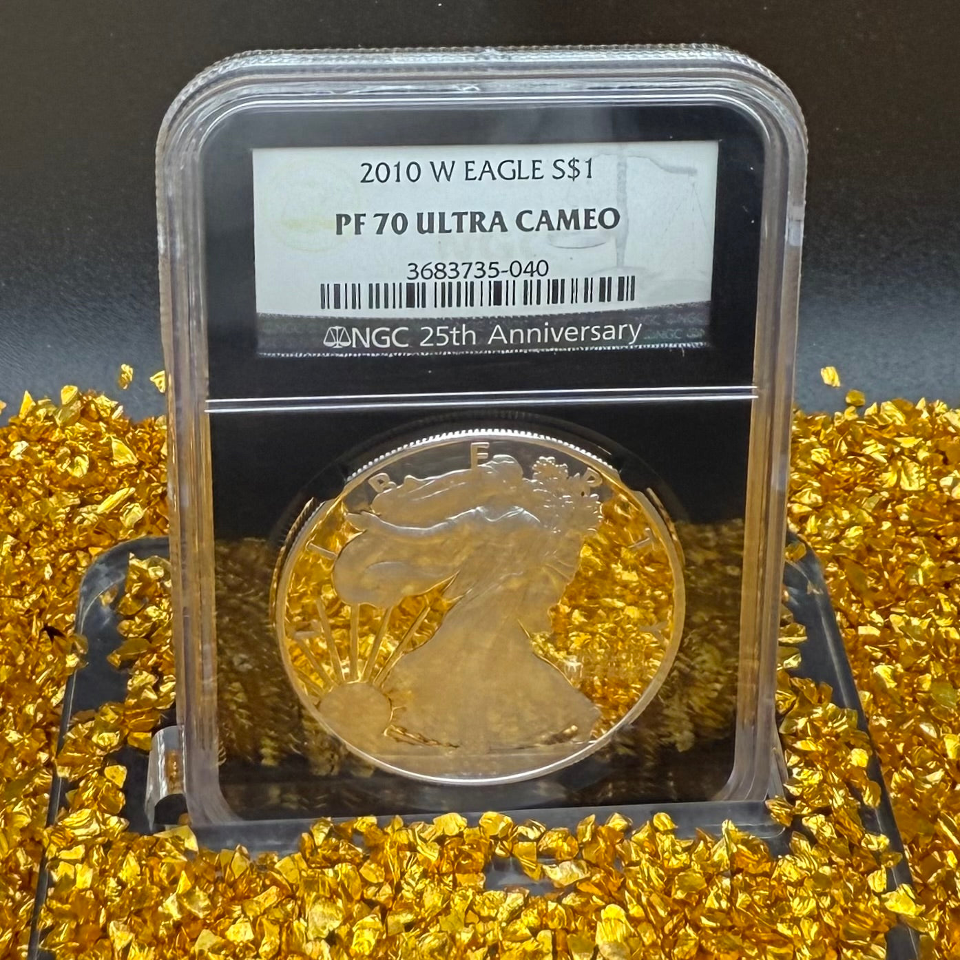Proof 2010 (W) $1 American Silver Eagle NGC PF70 Black Holder Classic Blue Label 25th Anniversary (1 of 9,023)