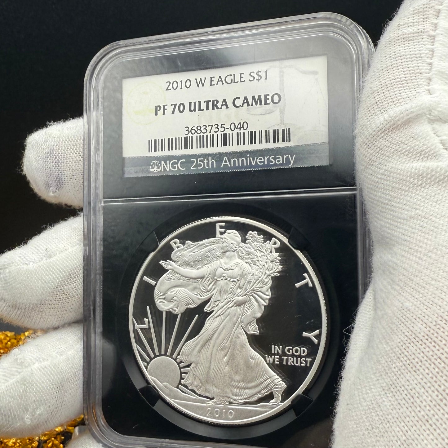 Proof 2010 (W) $1 American Silver Eagle NGC PF70 Black Holder Classic Blue Label 25th Anniversary (1 of 9,023)