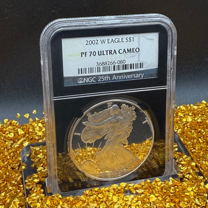 Proof 2002 (W) $1 American Silver Eagle NGC PF70UC Classic Blue Label Black Holder (1 of 6,153)