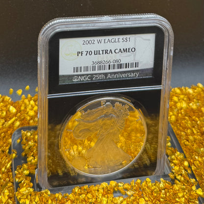 Proof 2002 (W) $1 American Silver Eagle NGC PF70UC Classic Blue Label Black Holder (1 of 6,153)