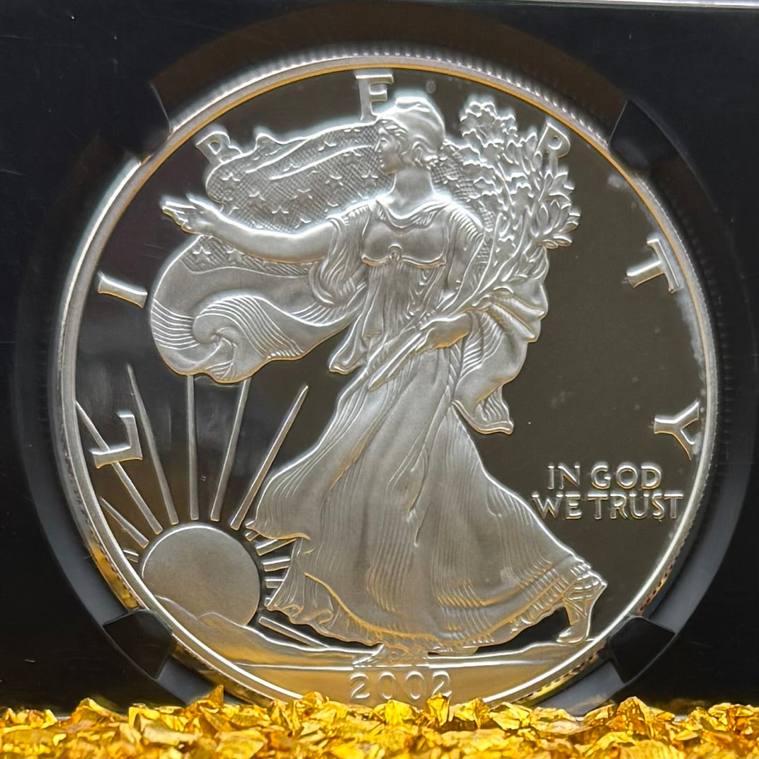 Proof 2002 (W) $1 American Silver Eagle NGC PF70UC Classic Blue Label Black Holder (1 of 6,153)