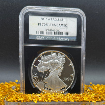 Proof 2002 (W) $1 American Silver Eagle NGC PF70UC Classic Blue Label Black Holder (1 of 6,153)