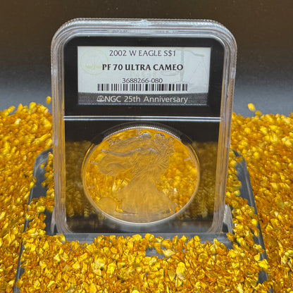 Proof 2002 (W) $1 American Silver Eagle NGC PF70UC Classic Blue Label Black Holder (1 of 6,153)