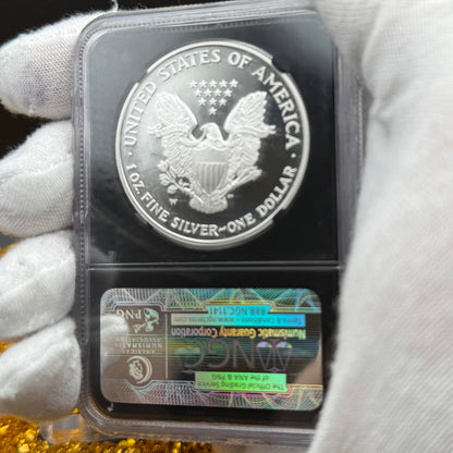 Proof 2002 (W) $1 American Silver Eagle NGC PF70UC Classic Blue Label Black Holder (1 of 6,153)