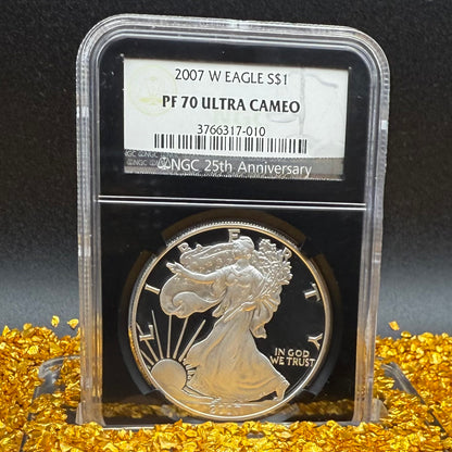 Proof 2007 (W) $1 American Silver Eagle NGC PF70UC Classic Blue Label Black Holder (1 of 10,245)