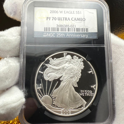 Proof 2006 (W) $1 American Silver Eagle NGC PF70UC Classic Blue Label Black Holder (1 of 21,920)