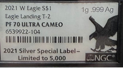 Proof 2021 (W) $1 American Silver Eagle NGC PF70UC T-2 Special Edition Label (1 of 5,000)