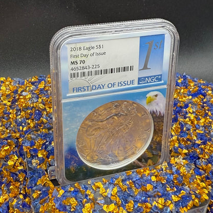 2018 $1 American Silver Eagle NGC MS70 First Day of Issue Eagle Holder Mint Condition (1 of 13,313)