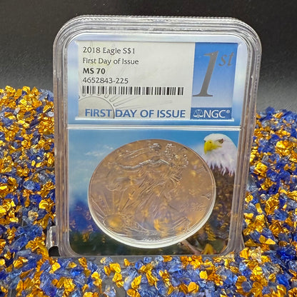 2018 $1 American Silver Eagle NGC MS70 First Day of Issue Eagle Holder Mint Condition (1 of 13,313)