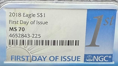 2018 $1 American Silver Eagle NGC MS70 First Day of Issue Eagle Holder Mint Condition (1 of 13,313)