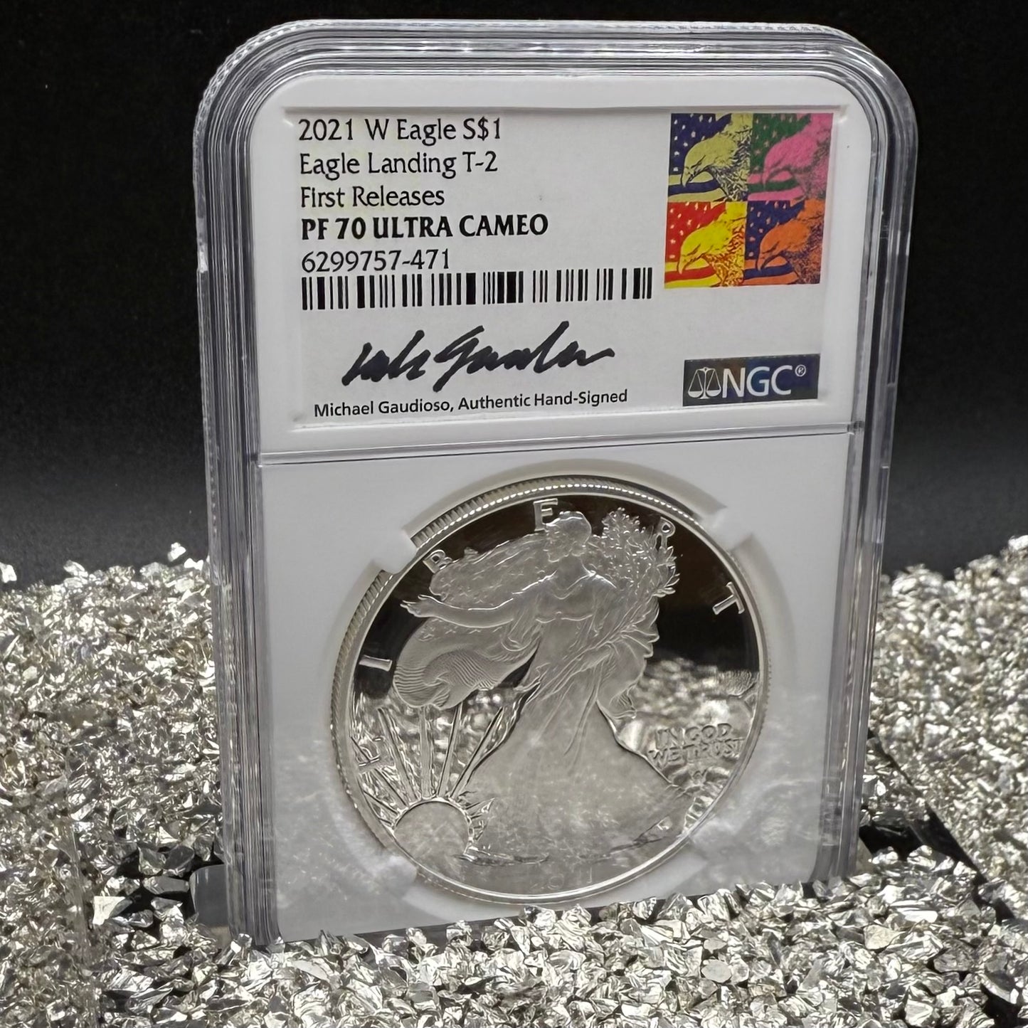 Proof 2021 (W) $1 American Silver Eagle NGC PF70 Type 2 First Releases Michael Gaudioso Signed (1 of 3,733) Mint Condition