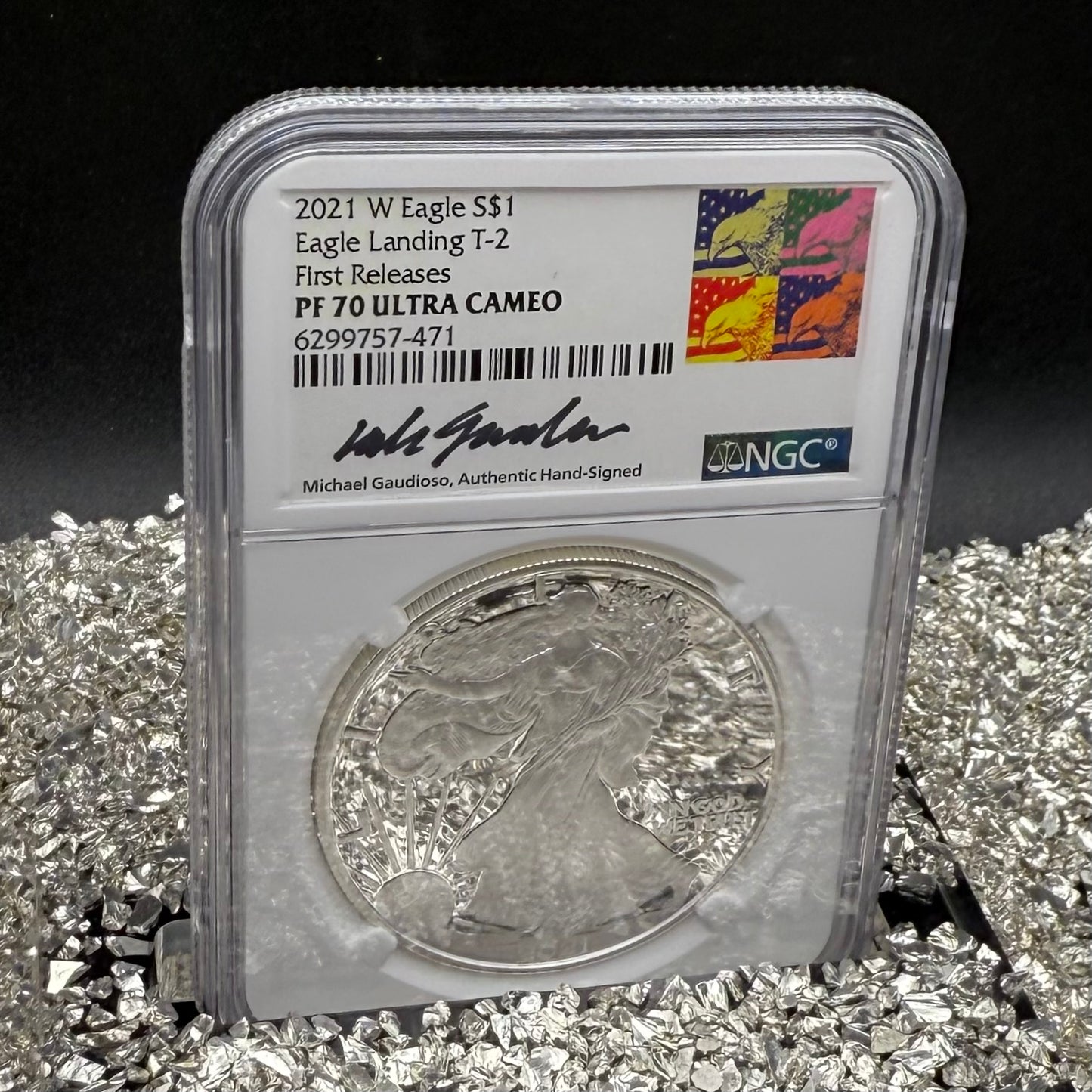 Proof 2021 (W) $1 American Silver Eagle NGC PF70 Type 2 First Releases Michael Gaudioso Signed (1 of 3,733) Mint Condition