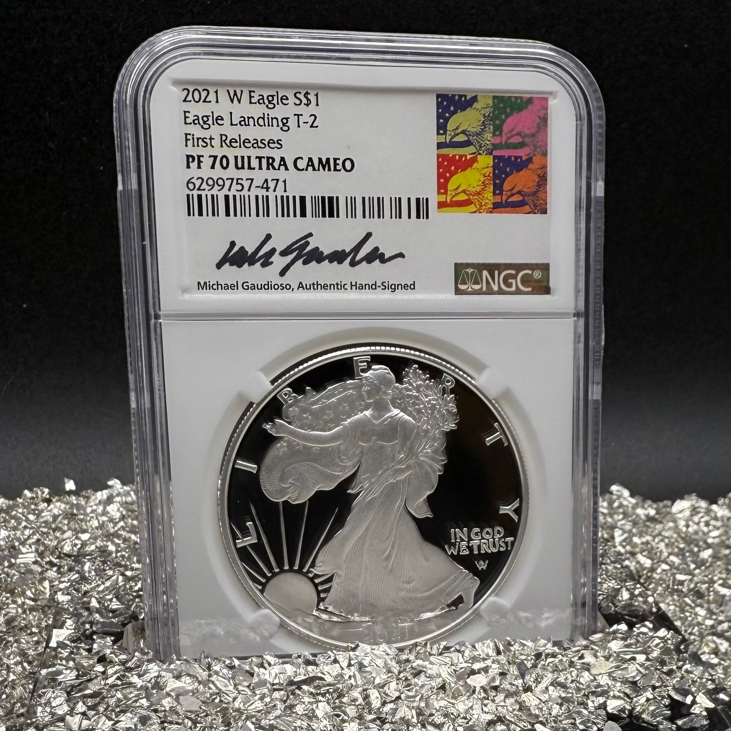 Proof 2021 (W) $1 American Silver Eagle NGC PF70 Type 2 First Releases Michael Gaudioso Signed (1 of 3,733) Mint Condition