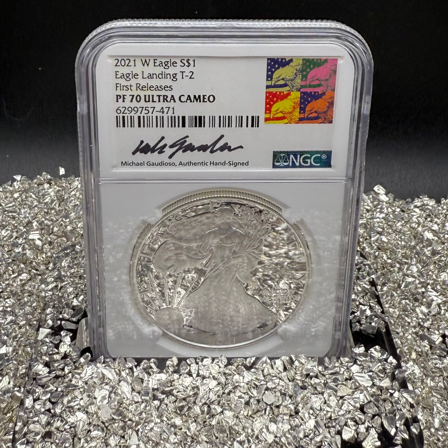 Proof 2021 (W) $1 American Silver Eagle NGC PF70 Type 2 First Releases Michael Gaudioso Signed (1 of 3,733) Mint Condition
