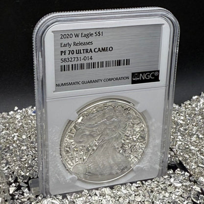 Proof 2020 (W) $1 American Silver Eagle NGC PF70UC Early Releases Stainless Steel Label Mint Condition (1 of 4,472)