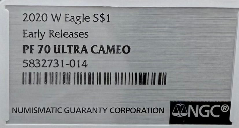 Proof 2020 (W) $1 American Silver Eagle NGC PF70UC Early Releases Stainless Steel Label Mint Condition (1 of 4,472)