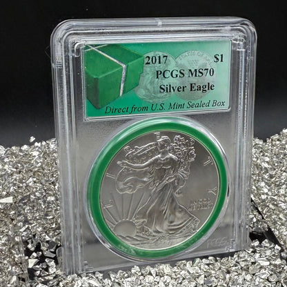 2017 $1 American Silver Eagle PCGS MS70 Business Strike Direct from US Mint Sealed Box Green Mint!