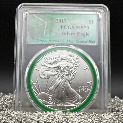 2017 $1 American Silver Eagle PCGS MS70 Business Strike Direct from US Mint Sealed Box Green Mint!