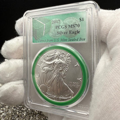 2017 $1 American Silver Eagle PCGS MS70 Business Strike Direct from US Mint Sealed Box Green Mint!