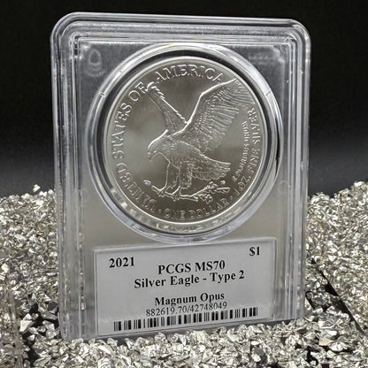 2021 $1 American Silver Eagle PCGS MS70 Type 2 Business Strike Magnum Opus Legacy Collection Mint!