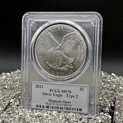2021 $1 American Silver Eagle PCGS MS70 Type 2 Business Strike Magnum Opus Legacy Collection Mint!