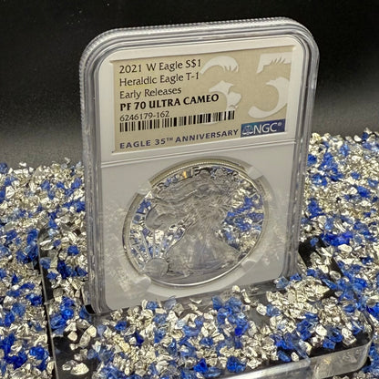 Proof 2021 (W) $1 American Silver Eagle NGC PF70UC Type 1 Early Releases 35th Anniversary Brown Eagle Label Mint Condition (1 of 6983)