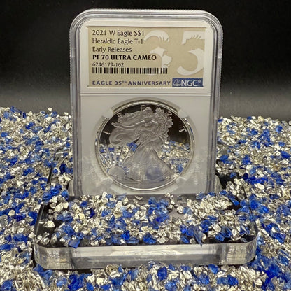 Proof 2021 (W) $1 American Silver Eagle NGC PF70UC Type 1 Early Releases 35th Anniversary Brown Eagle Label Mint Condition (1 of 6983)