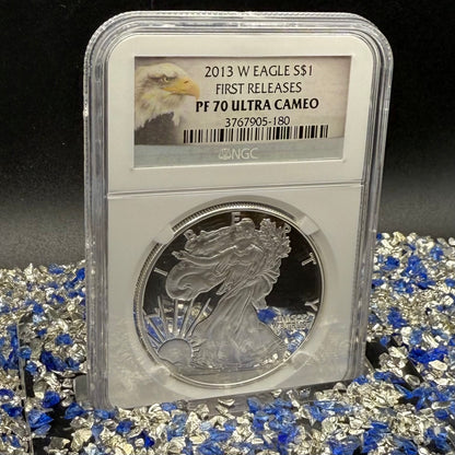 Proof 2013 (W) $1 American Silver Eagle NGC PF70UC First Releases Eagle Label White Holder (1 of 5,212)