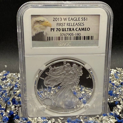 Proof 2013 (W) $1 American Silver Eagle NGC PF70UC First Releases Eagle Label White Holder (1 of 5,212)