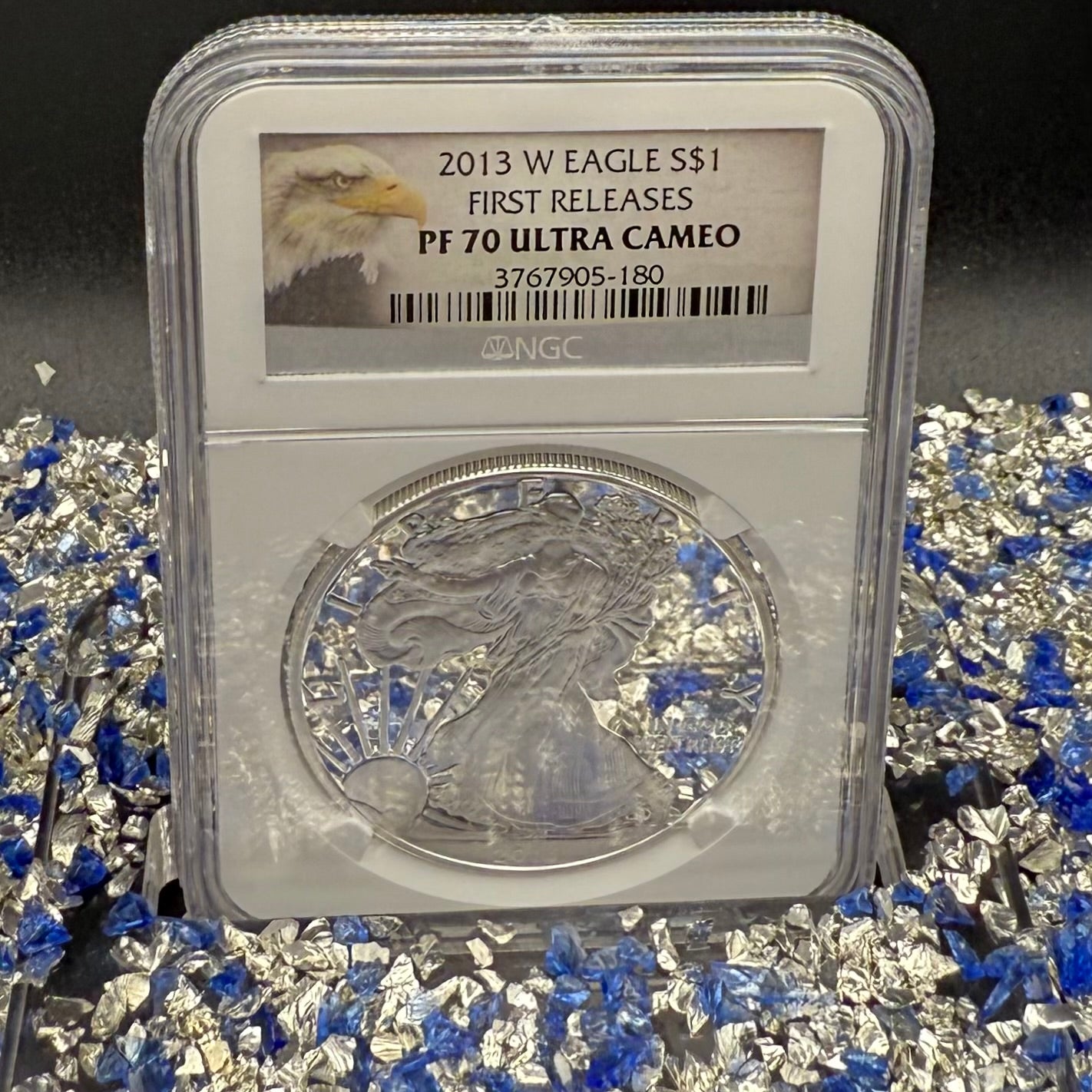 Proof 2013 (W) $1 American Silver Eagle NGC PF70UC First Releases Eagle Label White Holder (1 of 5,212)