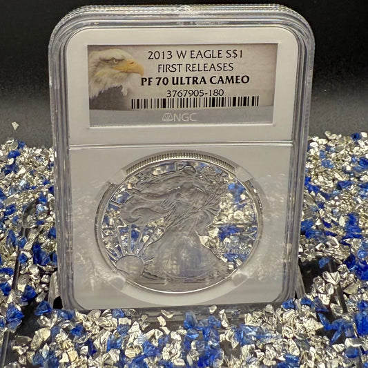 Proof 2013 (W) $1 American Silver Eagle NGC PF70UC First Releases Eagle Label White Holder (1 of 5,212)