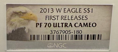 Proof 2013 (W) $1 American Silver Eagle NGC PF70UC First Releases Eagle Label White Holder (1 of 5,212)