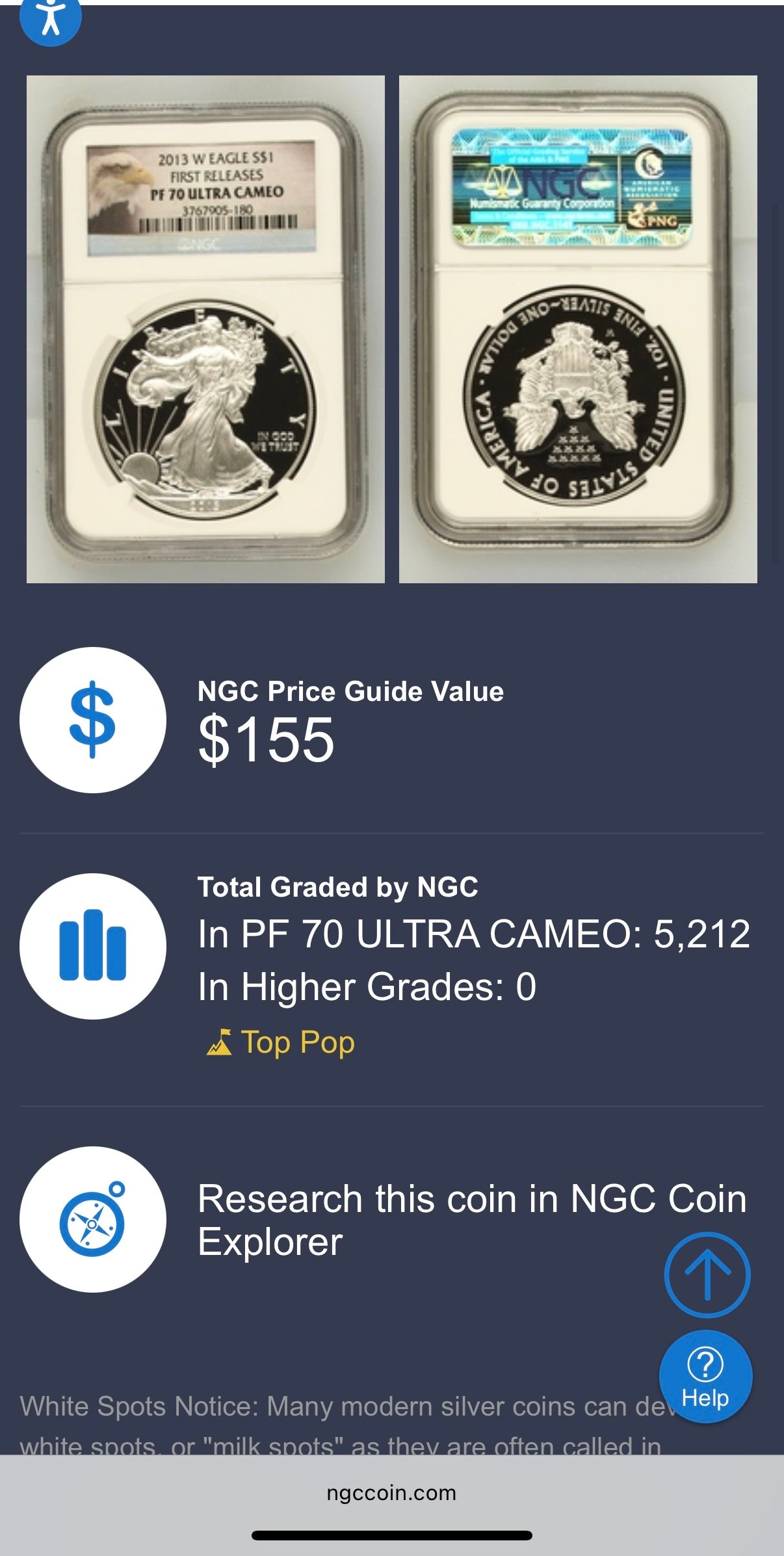 Proof 2013 (W) $1 American Silver Eagle NGC PF70UC First Releases Eagle Label White Holder (1 of 5,212)