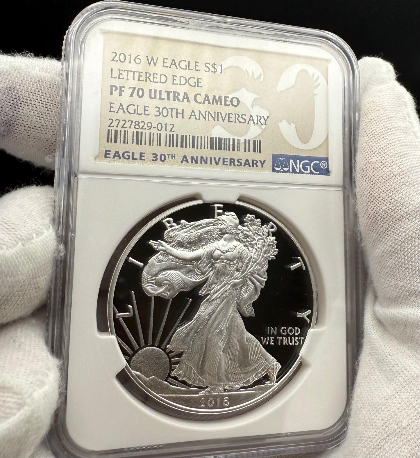 Proof 2016 (W) $1 American Silver Eagle NGC PF70UC Brown Eagle Lettered Edge 30th Anniversary Label White Holder Mint Condition