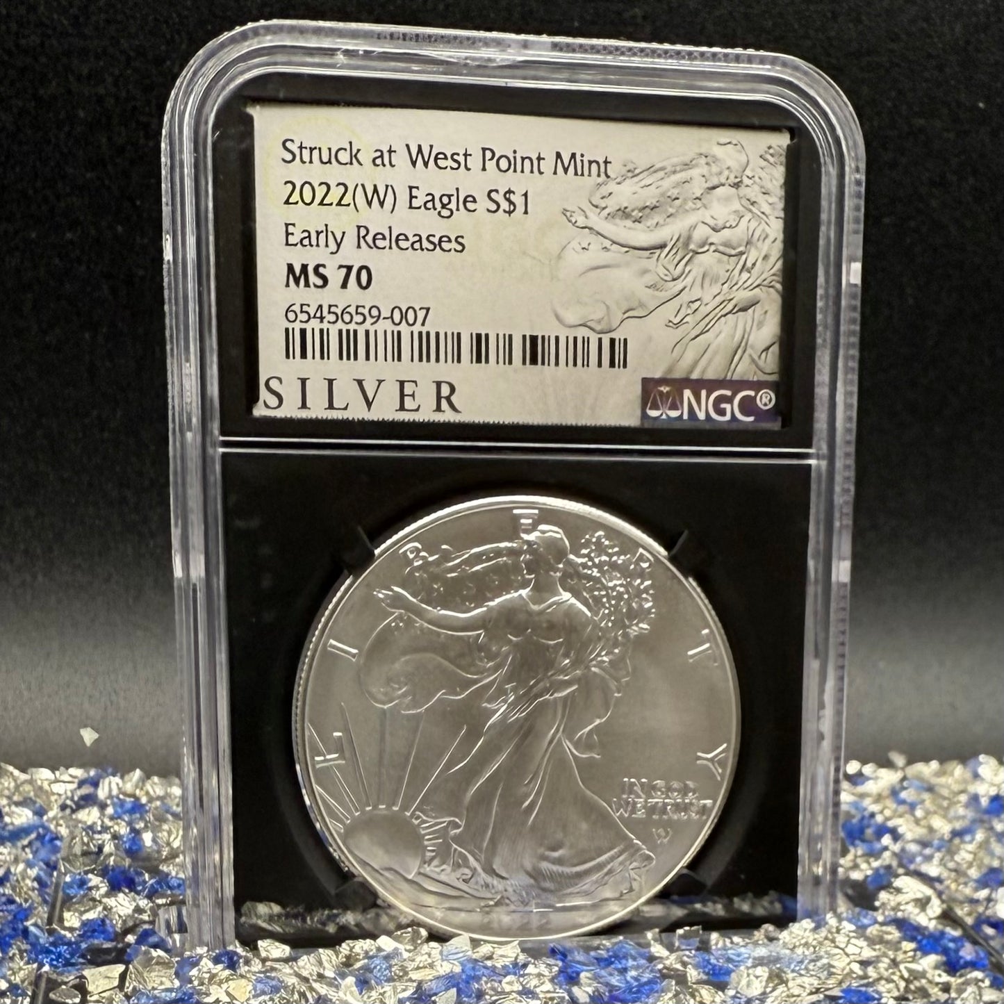 2022 $1 American Silver Eagle NGC MS70 Early Releases Silver Label in Black Holder Rare 1 of 8,163