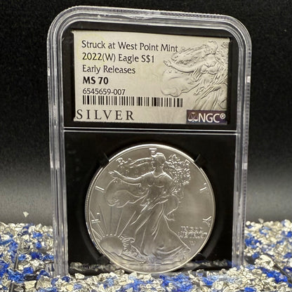 2022 $1 American Silver Eagle NGC MS70 Early Releases Silver Label in Black Holder Rare 1 of 8,163