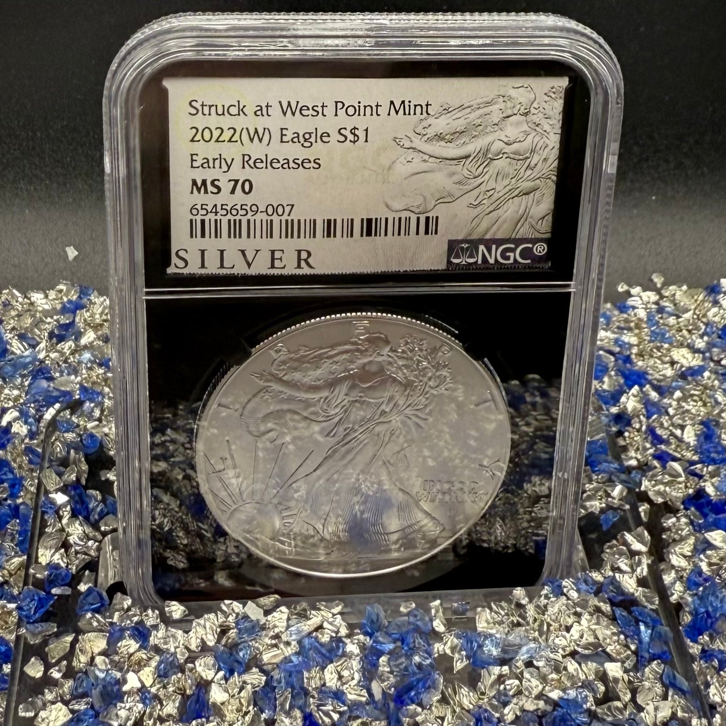 2022 $1 American Silver Eagle NGC MS70 Early Releases Silver Label in Black Holder Rare 1 of 8,163