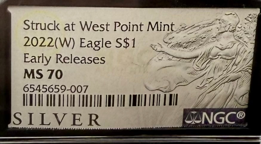 2022 $1 American Silver Eagle NGC MS70 Early Releases Silver Label in Black Holder Rare 1 of 8,163