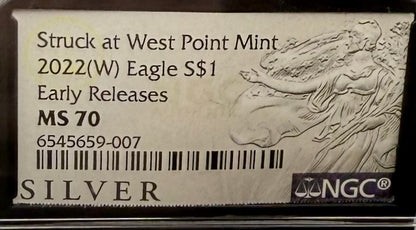 2022 $1 American Silver Eagle NGC MS70 Early Releases Silver Label in Black Holder Rare 1 of 8,163