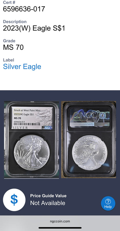 2023 $1 American Silver Eagle NGC MS70 Business Strike Silver Label in Black Holder Rare 1 of 3,322 Mint!