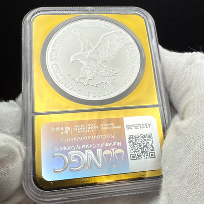 2025 $1 American Silver Eagle NGC MS70 Early Releases Vegas Label Gold Foil Rare 1 of 2,000 Mint
